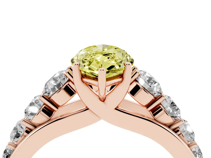 Marquise Graduated Side Stone Engagement Ring Setting for a Fancy Yellow Lab-Grown Diamond | Flat Top Band | Rose Gold
