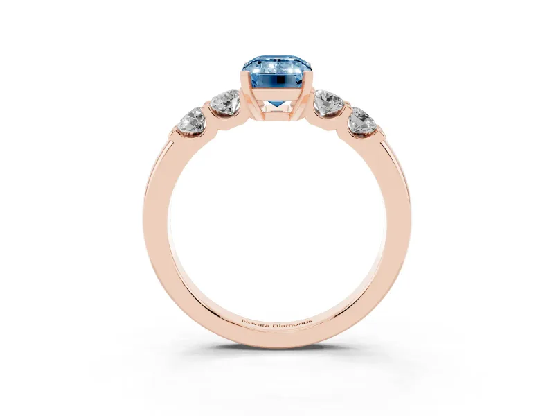 Emerald Cut Five Stone Engagement Ring Setting for a Fancy Blue Lab-Grown Diamond | Rose Gold