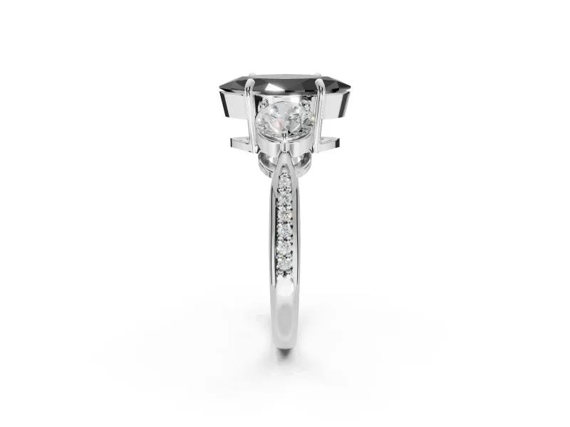 Marquise Three Stone Engagement Ring Setting for a Black Center | Tapered Pavé Band | White Gold