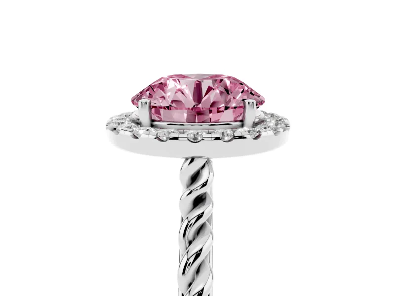 Round Rope Halo Engagement Ring Setting for a Fancy Pink Lab-Grown Diamond | White Gold