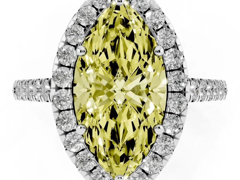 Marquise Halo Engagement Ring Setting for a Fancy Yellow Lab-Grown Diamond | Pave Shoulders | Platinum