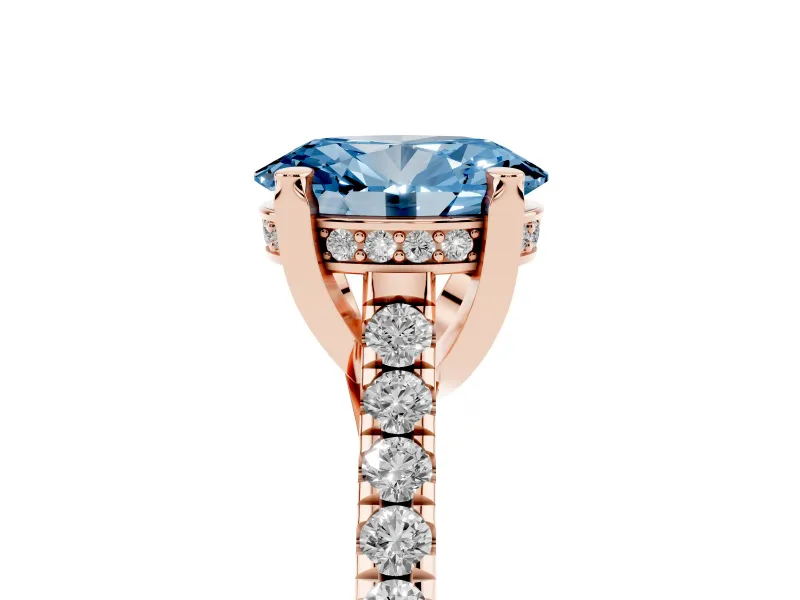 Oval Hidden Halo Pave Engagement Ring Setting for a Fancy Blue Lab-Grown Diamond | Claw Prongs | Rose Gold