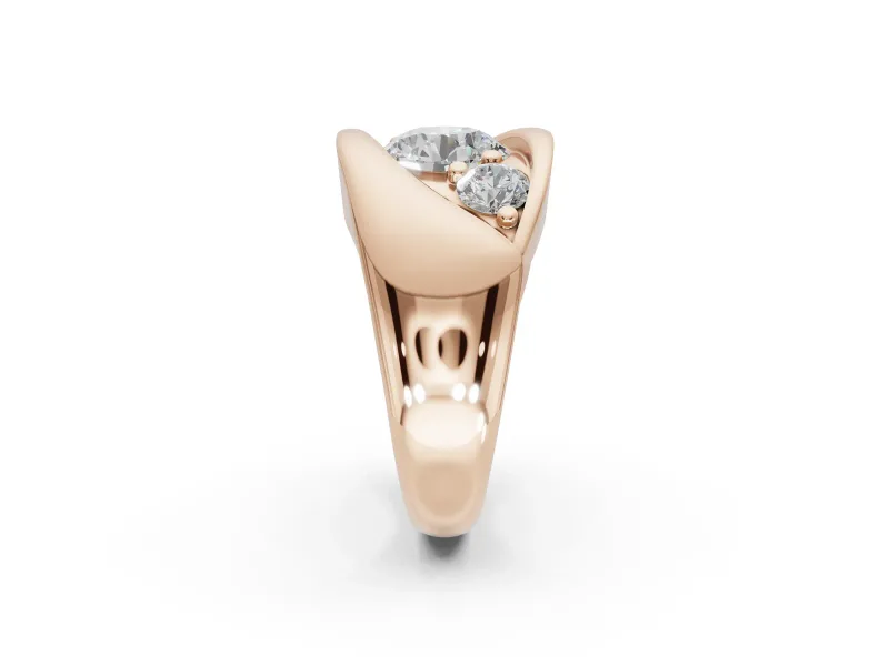 Round Three Stone Bypass Engagement Ring Setting | Sculpted Crossover Band | Rose Gold