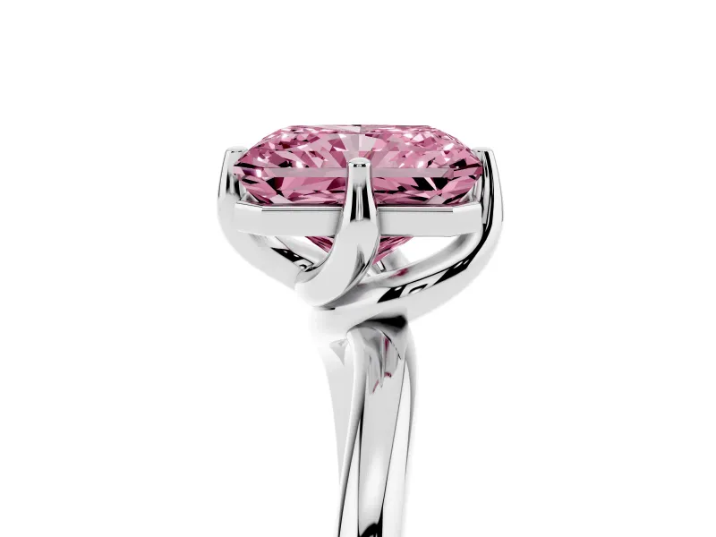 Radiant Cut Bypass Solitaire Engagement Ring Setting for a Fancy Pink Lab-Grown Diamond | Plain Band | Sterling Silver