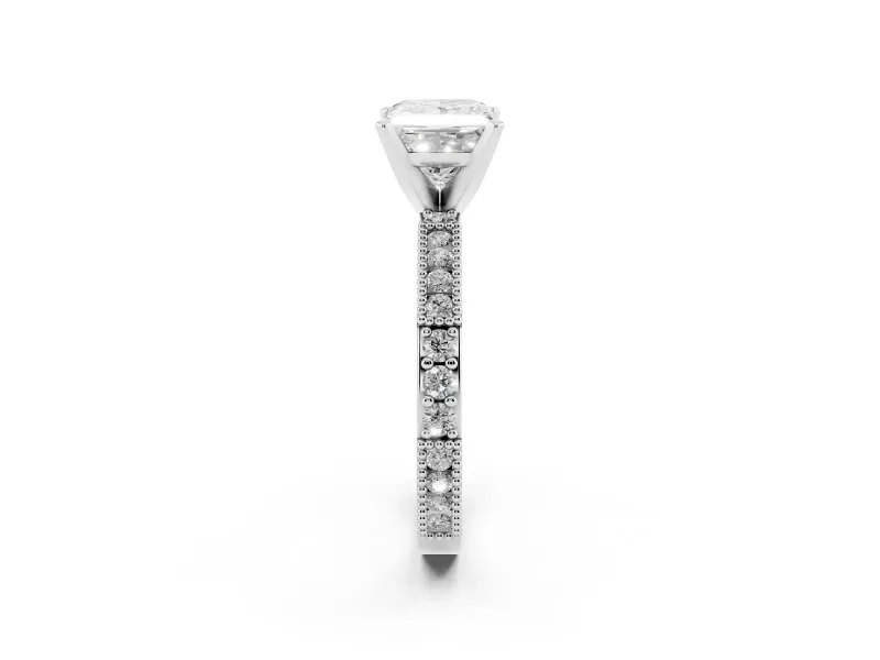 Princess Cut Vintage Pavé Solitaire Engagement Ring Setting | Milgrain Edges | Platinum