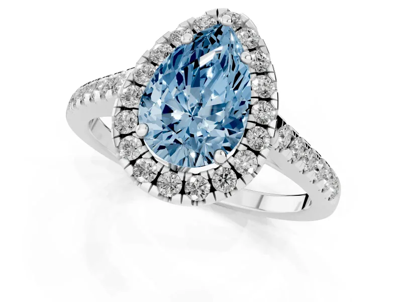Pear-Shaped Raised Halo Engagement Ring Setting for a Fancy Blue Lab-Grown Diamond | Platinum