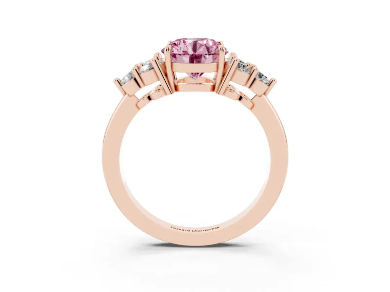 Round Cluster Side Stone Engagement Ring Setting for a Fancy Pink Lab-Grown Diamond | Rose Gold