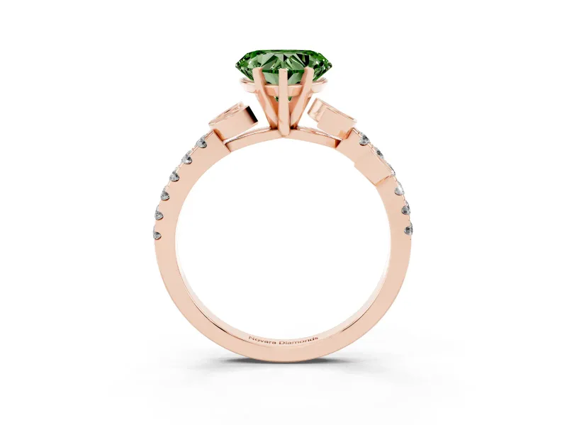 Heart-Shaped Leaf Pavé Engagement Ring Setting for a Fancy Green Lab-Grown Diamond | Rose Gold