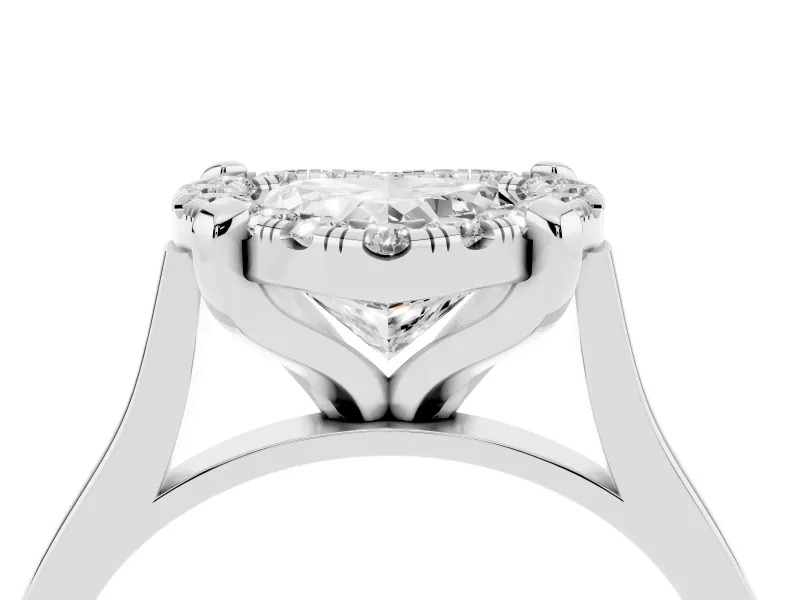 Heart-Shaped Claw Corner Halo Engagement Ring Setting | Slim Plain Band | Sterling Silver