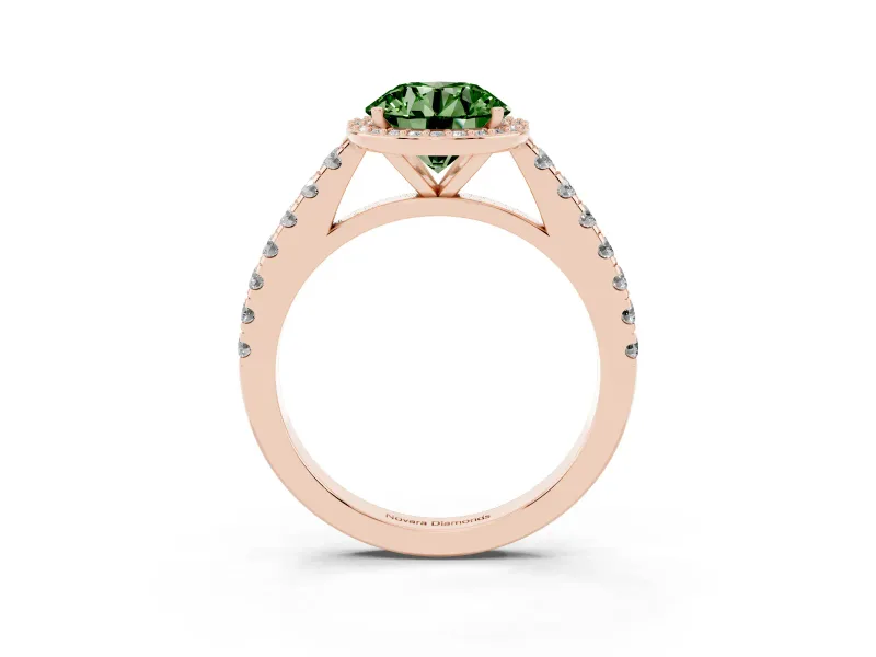 Round Halo Pavé Engagement Ring Setting for a Fancy Green Lab-Grown Diamond | Rose Gold