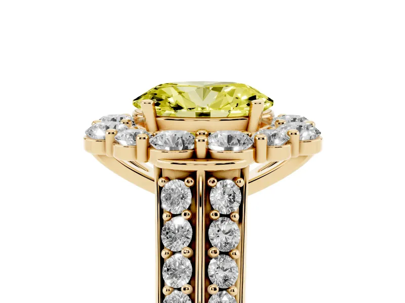 Oval Large Accent Halo Engagement Ring Setting for a Fancy Yellow Lab-Grown Diamond | Yellow Gold