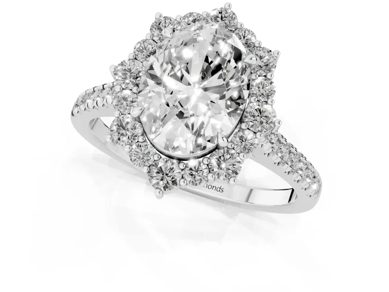 Oval Scalloped Halo Engagement Ring Setting | Single Row Pave | Platinum