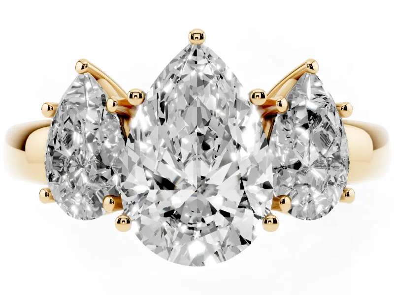 Pear-Shaped Three Stone Engagement Ring Setting | Matching Side Stones | Yellow Gold