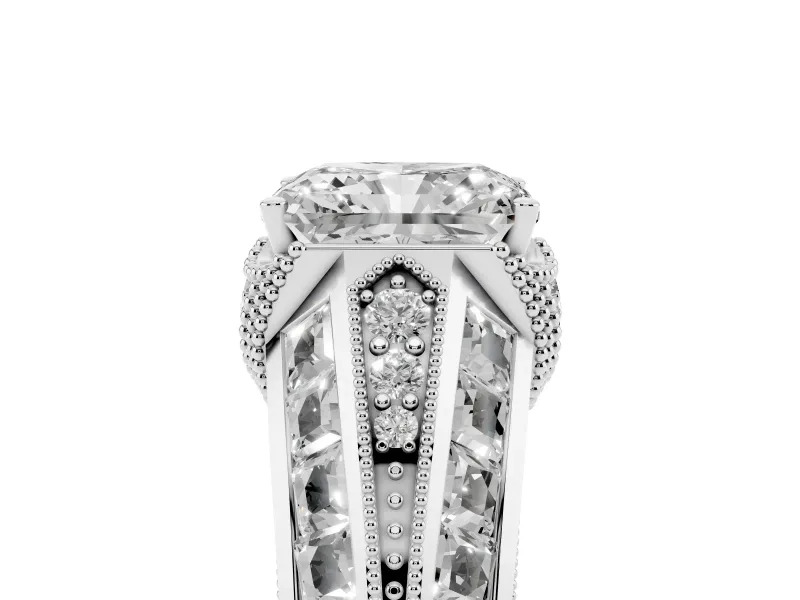 Radiant Cut Vintage Milgrain Engagement Ring Setting | Hidden Halo | Sterling Silver