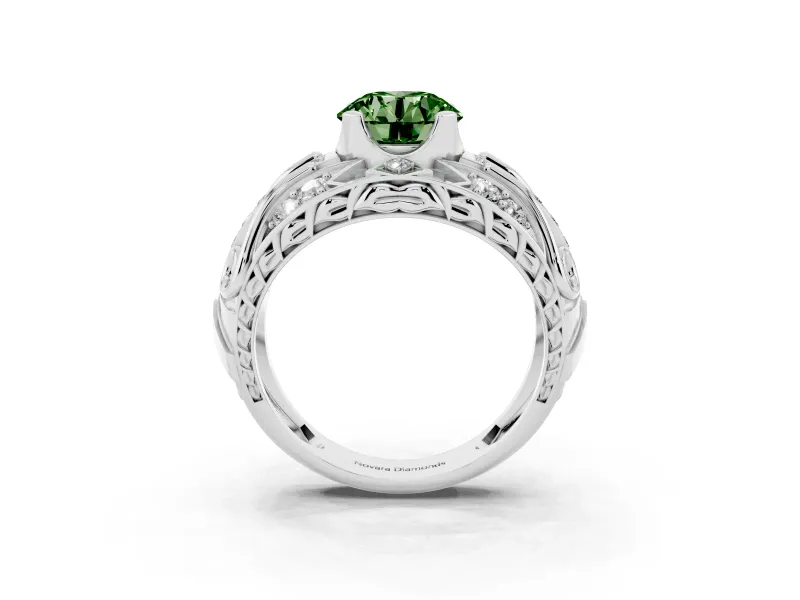 Round Art Deco Graduated Engagement Ring Setting for a Fancy Green Lab-Grown Diamond | Platinum