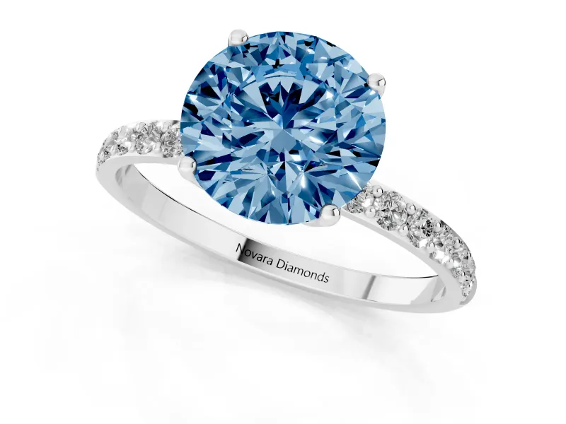 Round Pave Engagement Ring Setting for a Fancy Blue Lab-Grown Diamond | Slim Band | Platinum
