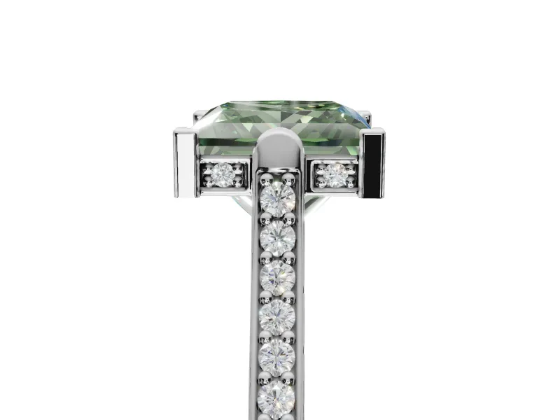 Princess Cut Vintage Cathedral Engagement Ring Setting for a Fancy Green Lab-Grown Diamond | Carved Band | Platinum