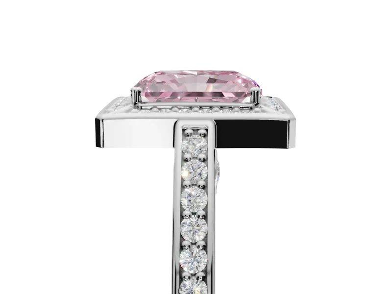Radiant Cut Sectioned Halo Engagement Ring Setting for a Fancy Pink Lab-Grown Diamond | Sterling Silver
