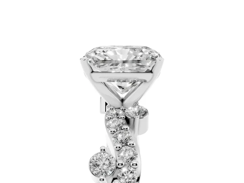 Radiant Cut Diamond Solitaire Twisted Band Set in Platinum with Pavé Setting