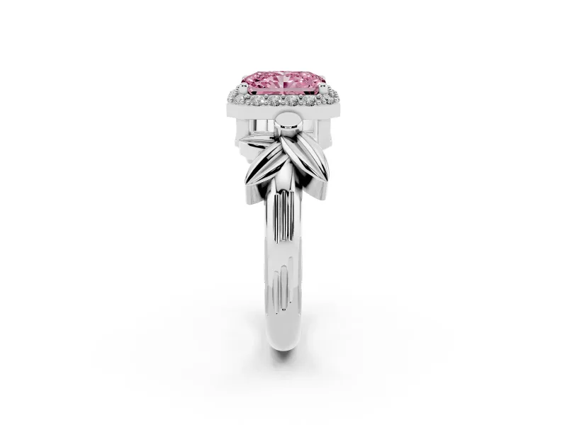 Radiant Cut Floral Halo Engagement Ring Setting for a Fancy Pink Lab-Grown Diamond | Sterling Silver
