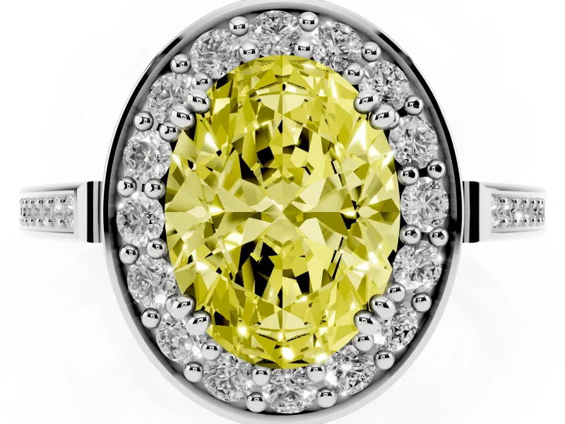 Oval Halo Engagement Ring Setting for a Fancy Yellow Lab-Grown Diamond | Polished Halo Rim | White Gold