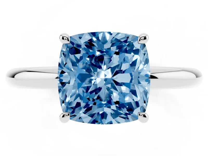 Cushion Cut Hidden Halo Ring Setting for a Fancy Blue Lab-Grown Diamond | Platinum