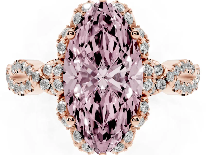 Marquise Milgrain Halo Engagement Ring Setting for a Fancy Pink Lab-Grown Diamond | Graduated Shoulders | Rose Gold