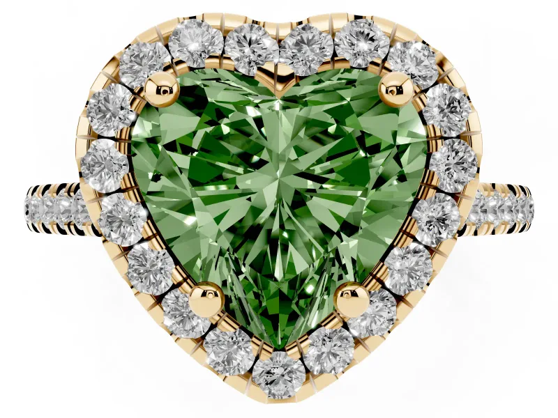 Heart-Shaped Halo Engagement Ring Setting for a Fancy Green Lab-Grown Diamond | Tapered Band | Yellow Gold