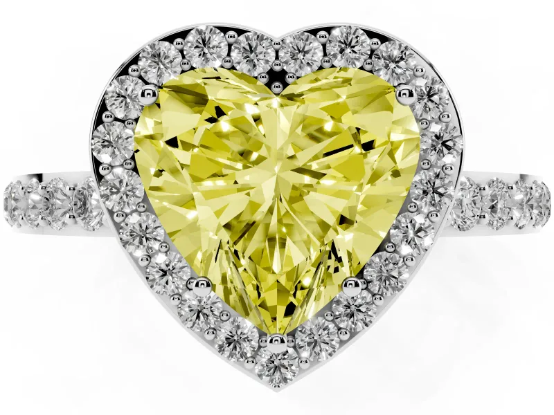 Heart-Shaped Halo Engagement Ring Setting for a Fancy Yellow Lab-Grown Diamond | Heart Gallery | Sterling Silver