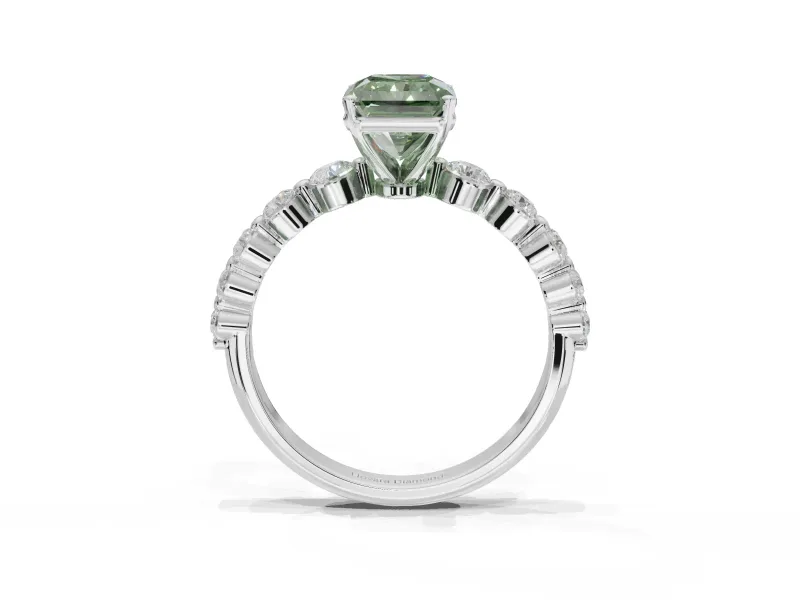 Radiant Cut Graduated Side Stone Engagement Ring Setting for a Fancy Green Lab-Grown Diamond | Platinum