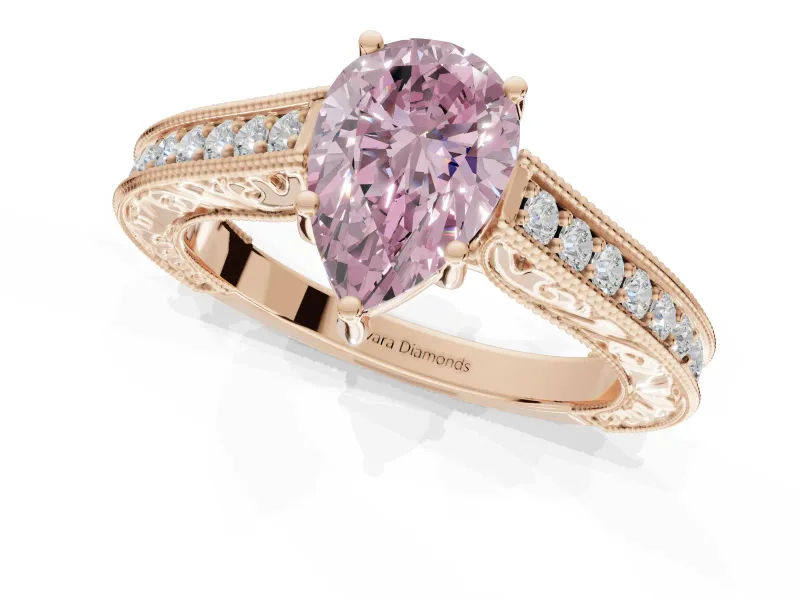 Pear-Shaped Vintage Engagement Ring Setting for a Fancy Pink Lab-Grown Diamond | Rose Gold - Design NV-24644