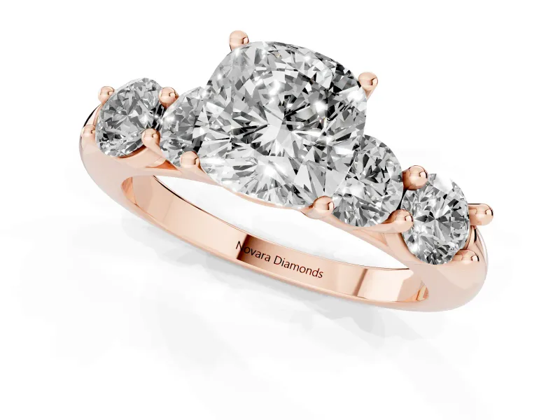 Cushion Cut Five Stone Engagement Ring Setting | Prong Set Side Stones | Rose Gold