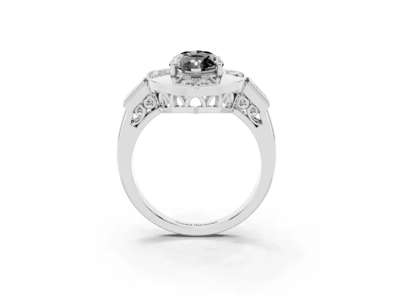 Fancy Black Marquise Cut Diamond Milgrain Halo Ring Set in Platinum with Split Shank