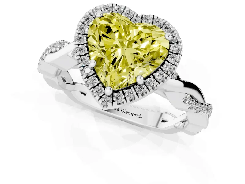 Heart-Shaped Twisted Halo Engagement Ring Setting for a Fancy Yellow Lab-Grown Diamond | White Gold