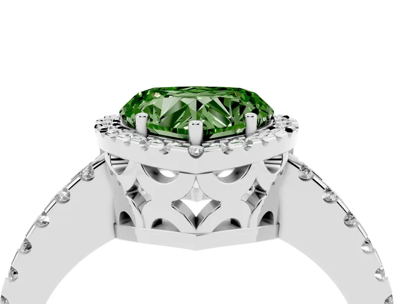 Heart-Shaped Pave Halo Engagement Ring Setting for a Fancy Green Lab-Grown Diamond | Platinum