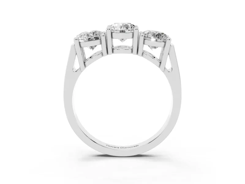 Round Cut Diamond Three-Stone Ring Set in Silver with Channel Band and Sturdy Prongs