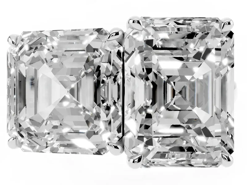 Asscher Cut and Emerald Cut Toi Moi Ring Set in Platinum with Prong Setting