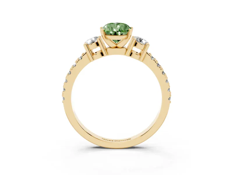 Pear-Shaped Three Stone Engagement Ring Setting for a Fancy Green Lab-Grown Diamond | Pavé Band | Yellow Gold