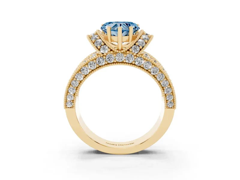 Heart-Shaped Vintage Pave Engagement Ring Setting for a Fancy Blue Lab-Grown Diamond | Milgrain Edges | Yellow Gold