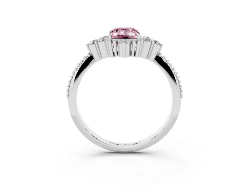 Emerald Cut Cluster Engagement Ring Setting for a Fancy Pink Lab-Grown Diamond | White Gold