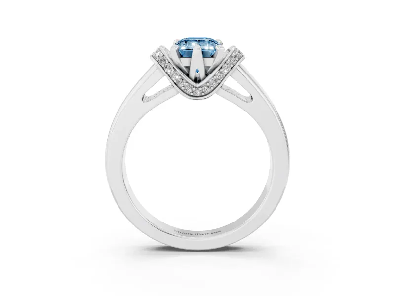 Emerald Cut Pavé Collar Engagement Ring Setting for a Fancy Blue Lab-Grown Diamond | Sterling Silver