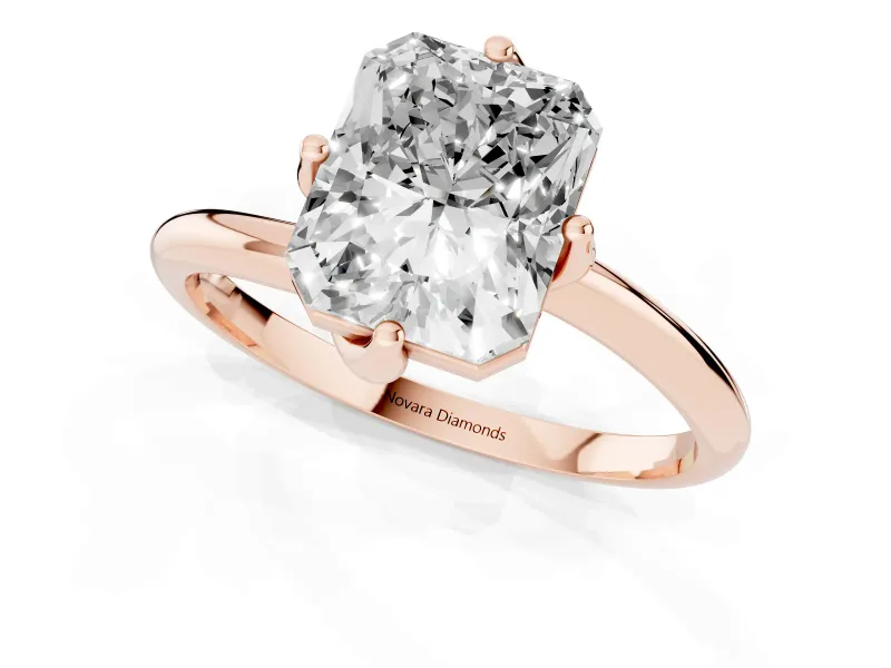 Radiant Cut Bypass Solitaire Engagement Ring Setting | Plain Polished Band | Rose Gold