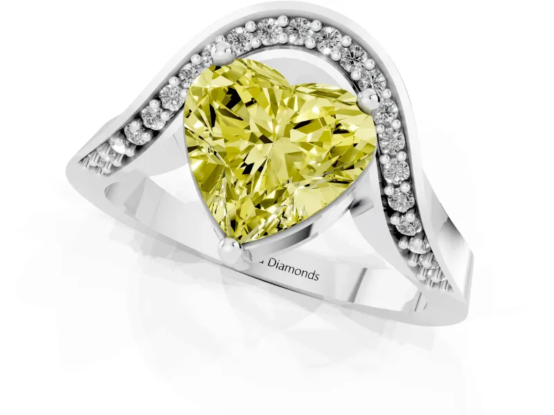Heart-Shaped Bypass Engagement Ring Setting for a Fancy Yellow Lab-Grown Diamond | Pavé Ribbon | Sterling Silver