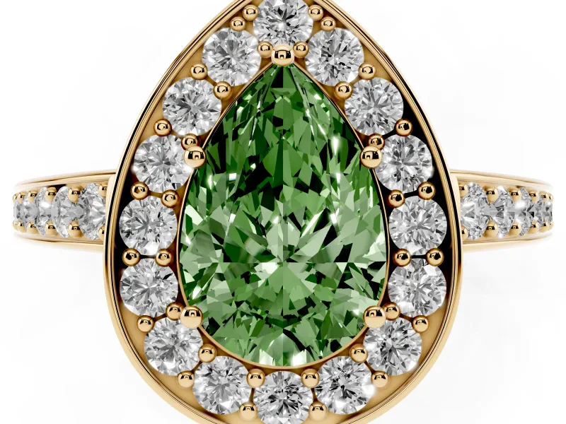 Pear-Shaped Framed Halo Engagement Ring Setting for a Fancy Green Lab-Grown Diamond | Yellow Gold