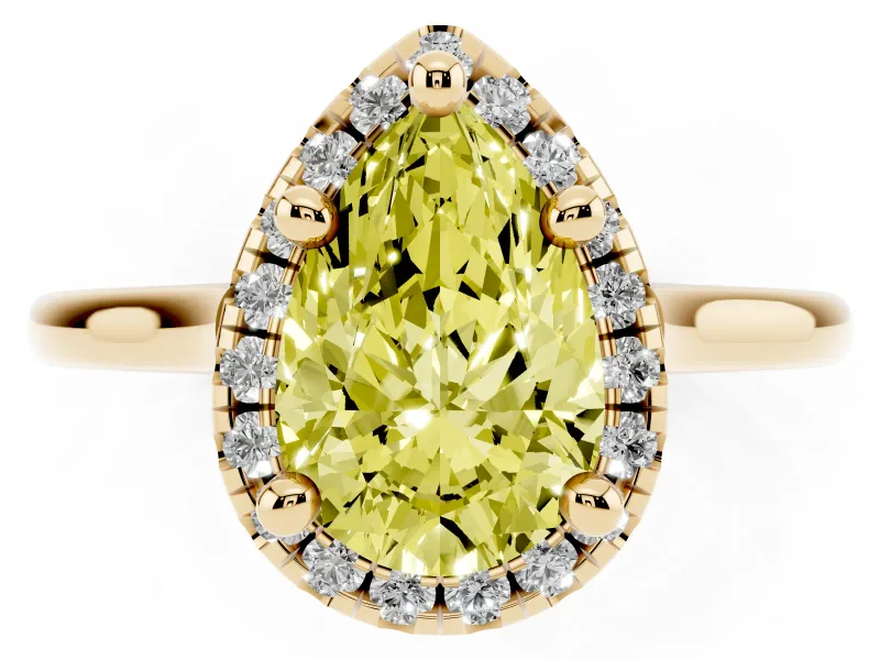 Pear-Shaped Halo Engagement Ring Setting for a Fancy Yellow Lab-Grown Diamond | Plain Polished Band | Yellow Gold