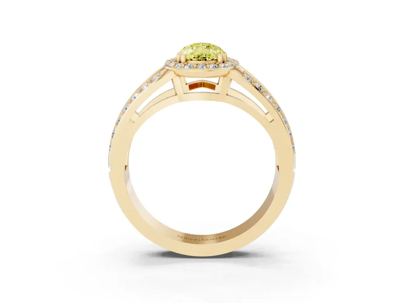 Pear-Shaped Halo Engagement Ring Setting for a Fancy Yellow Lab-Grown Diamond | Two-Row Pave Split Shank | Yellow Gold