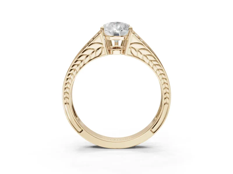 Pear-Shaped Split Shank Pavé Engagement Ring Setting | Engraved Leaf Sides | Yellow Gold
