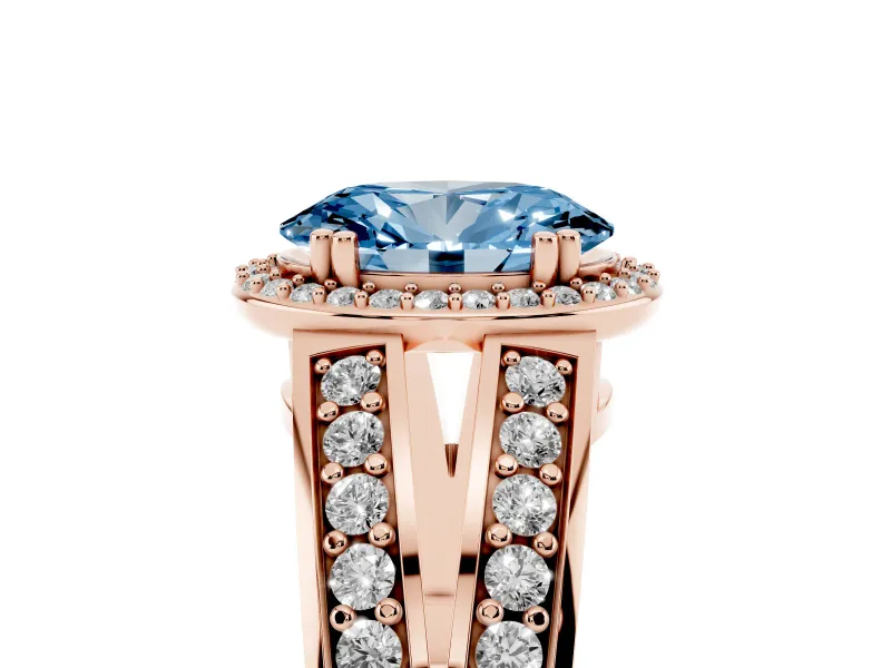 Oval Halo Engagement Ring Setting for a Fancy Blue Lab-Grown Diamond | Split Shank | Rose Gold