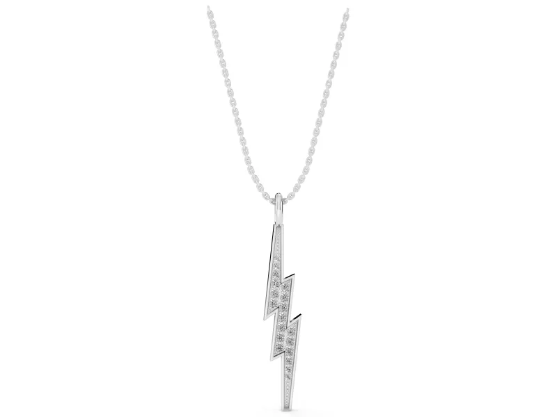 Round Lab-Grown Diamond Pavé Lightning Bolt Pendant Necklace | Polished Rim | Sterling Silver