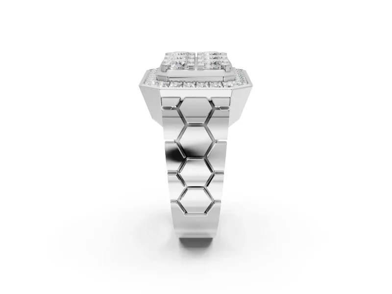 Round Lab-Grown Diamond Men's Cluster Ring | Octagonal Top | Platinum